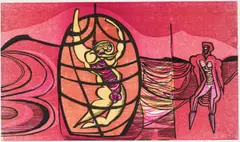 Cecil Skotnes, Wolraad Woltemade’s Promenade, The White Monday Disaster portfolio, 1975, colour woodcut on paper