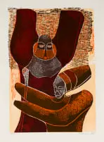 Lucky Sibiya, King and Queen, 1977, colour woodcut on paper