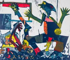 Blessing Ngobeni, Emotional Scars (Diamond Confic (sic)), 2019, colour linocut on paper