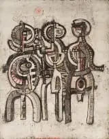 Dirk Meerkotter, Three Figures, 1977, colour etching on paper