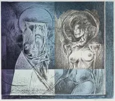 Armando Baldinelli, Myself and My Goddess, 1970, colour lithograph on paper