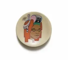 Kalahari Studio, Plate decorated with a portrait of an Ndebele woman, terracotta with overglaze