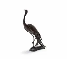 Rikki Morley Saunders, Standing Crane, bronze with a dark brown patina
