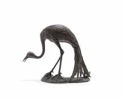 Bending Crane by Rikki Morley Saunders, 1995, bronze with a dark brown patina, sold Aug 2026