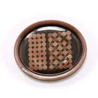 Digby Hoets, Large platter with geometric circle motif, stoneware with saturated iron and Tenmoku glaze