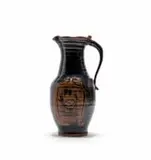 Edu Vaughan-Scott, Large floor vase / jug with bird motif, tenmoku and oxides with pinched clay and resist motif