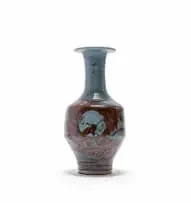 Ian Glenny, Bottle vase with flower medallion motif, glazed stoneware with iron oxide