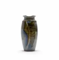 Garth Hoets, Large vase with geometric fish motif, glazed stoneware with painted and sprayed oxide underglaze