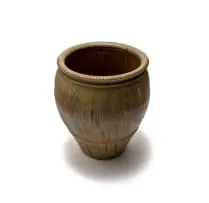 Digby Hoets, Pot with ash glaze over iron slip and flared rope motif rim, ash glaze stoneware over combed iron slip