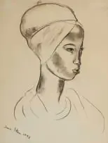 Irma Stern, Watussi Woman with Headscarf, 1942, charcoal on paper