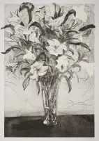 William Kentridge, Lilies, 2020, coffee-lift aquatint with drypoint on paper