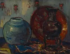 Pieter Wenning, Still Life with Vases and Red Plate, oil on canvas