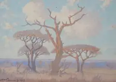 Landscape with Trees by Jacobus Hendrik Pierneef, 1927, oil on card, sold Jul 2026