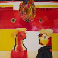 Robert Hodgins, In the Red Saloon, oil on canvas