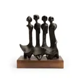 Speelman Mahlangu, Four Figures, bronze with a black patina on a steel base