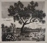 William Kentridge, You Who Never Arrived, 2021, coffee-lift etching and hand painting on Phumani paper mounted on raw cotton cloth