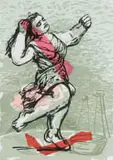 William Kentridge, Dancer in Red Sash, 1996, colour screenprint on paper