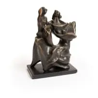 Zoltan Borbereki, Seated Figures, bronze with a brown patina on a painted wooden base