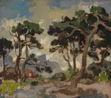 Gregoire Boonzaier, Trees with Distant Mountains, 1964, oil on canvas