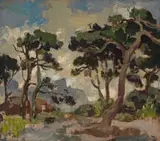 Gregoire Boonzaier, Trees with Distant Mountains, 1964, oil on canvas