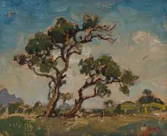 Trees in a Landscape by Gregoire Boonzaier, 1969, oil on board, sold Jul 2026