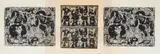 Norman Catherine, Scenes with Abstract Figures, three, linocut on paper laid down on board