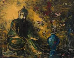 Pieter Wenning, Still Life with Oriental Figurine and Vase of Flowers, oil on canvas