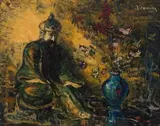 Pieter Wenning, Still Life with Oriental Figurine and Vase of Flowers, oil on canvas