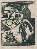 Peter Clarke, The Burden, 1972, woodcut on paper