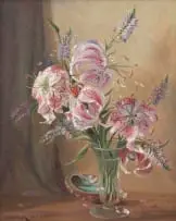 Still Life with Stargazer Lilies in a Clear Vase by Willem Hermanus Coetzer, 1945, oil on canvas, sold Jun 2026