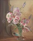 Willem Hermanus Coetzer, Still Life with Stargazer Lilies in a Clear Vase, 1945, oil on canvas