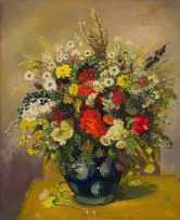 Pranas Domšaitis, Flowers in a Vase, oil on board