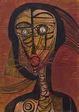 Cecil Skotnes, Head, carved, incised and painted wood panel