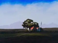 Peter Bonney, Farm House beneath Trees in a Mountainous Landscape, 1989, oil on canvas