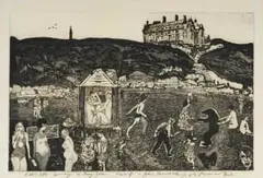 Robert Brooks, A Day Off, Homage to Ray-Jones, etching and aquatint on paper