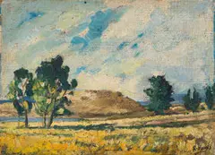 Robert Brooks, Landscape with Hill and Trees, oil on board