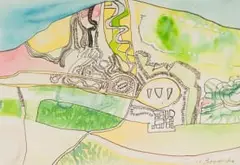 Robert Brooks, Arial View of an Abstract Landscape, 1983, watercolour on paper