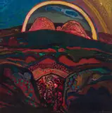 Robert Brooks, Landscape with Rainbow, 1973, oil on board