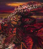 Organic Forms in Red by Jennifer Lynne Crooks, oil on board, offered Jun 2026