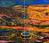 Robert Brooks, Landscape with Reservoir, diptych, 2012, oil on board
