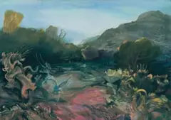 Hilary Graham, Riverbed near Tarkastad, with Planos and the Heron, 2003, oil on canvas