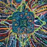Robert Brooks, Omega Virus in My End, Is My Beginning, oil, acrylic, paper and collage on board