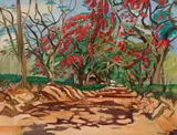 Betsy Fordyce, Lane with Trees in Bloom, 1941, oil on canvas