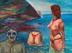 Michael Hallier, The Swimmers, oil on board