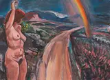 Michael Hallier, Rainbow Woman, oil on board