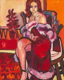 Michael Hallier, Jenny in Red, oil on board