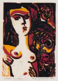 Michael Hallier, Veldt Nymph, 1978, linocut on onion skin paper