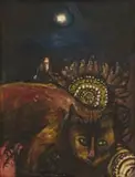 Jennifer Lynne Crooks, Moonlit Cat, oil on canvas