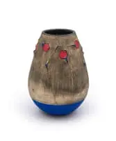 Andile Dyalvane, Scarified vase with blue and red patterning, 2019, glazed stoneware clay with hand-painted underglaze
