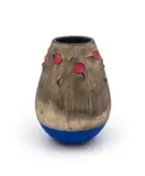 Andile Dyalvane, Scarified vase with blue and red patterning, 2019, glazed stoneware clay with hand-painted underglaze